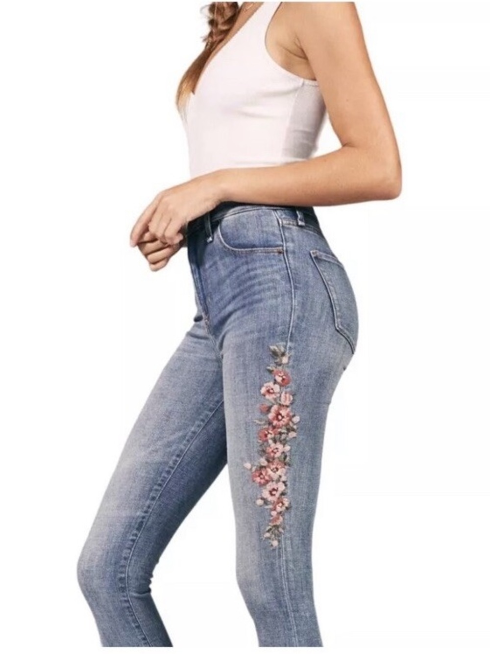 Abercrombie & Fitch Simone High Rise Floral Embroidered Ankle Denim Jean 24 00
